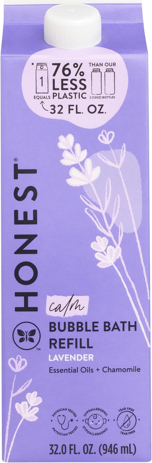 The Honest Company Lavender Calm refill carton ready for tear-free bath.