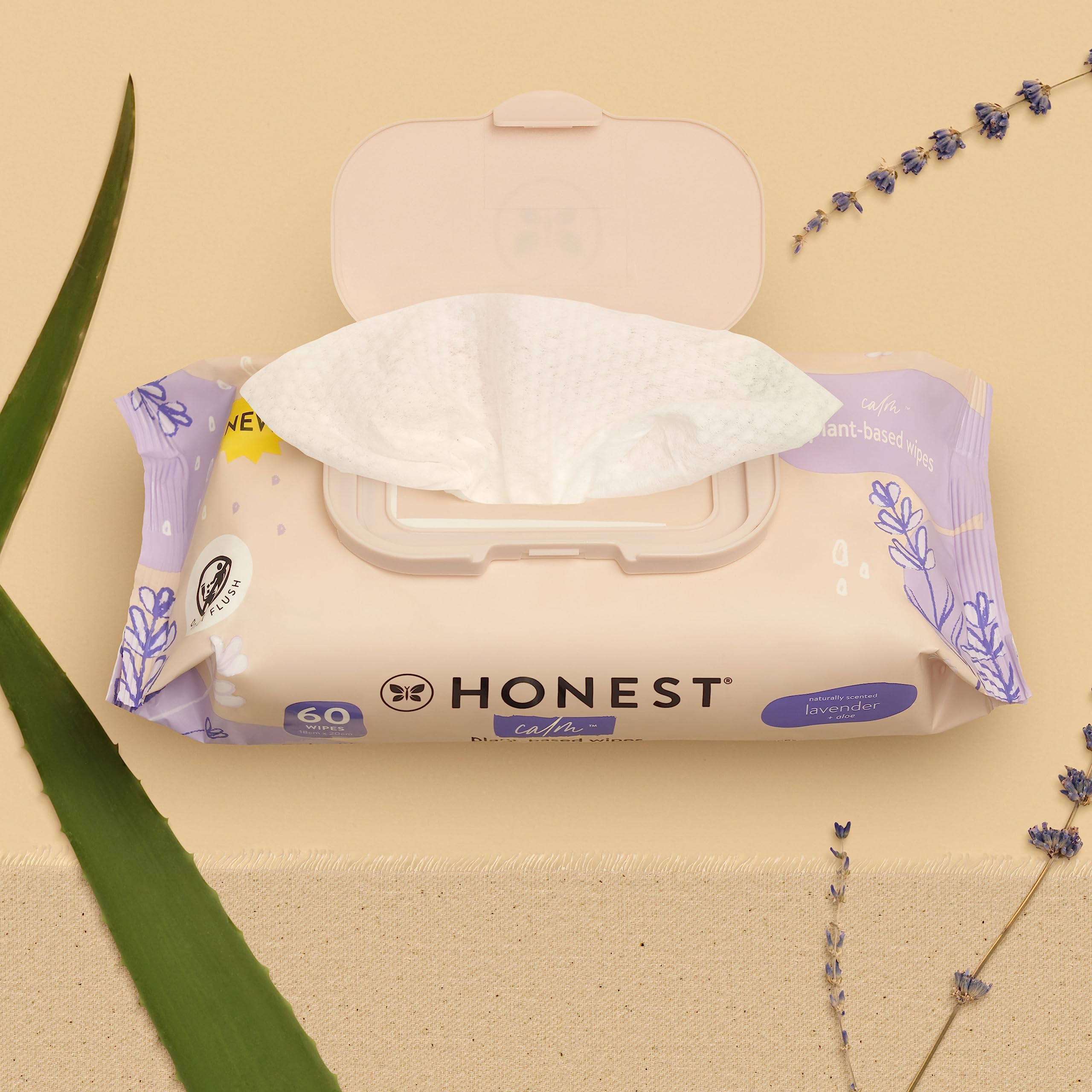 The Honest Company Calm Cleanse Wipes lavender fragrance for soothing refresh.