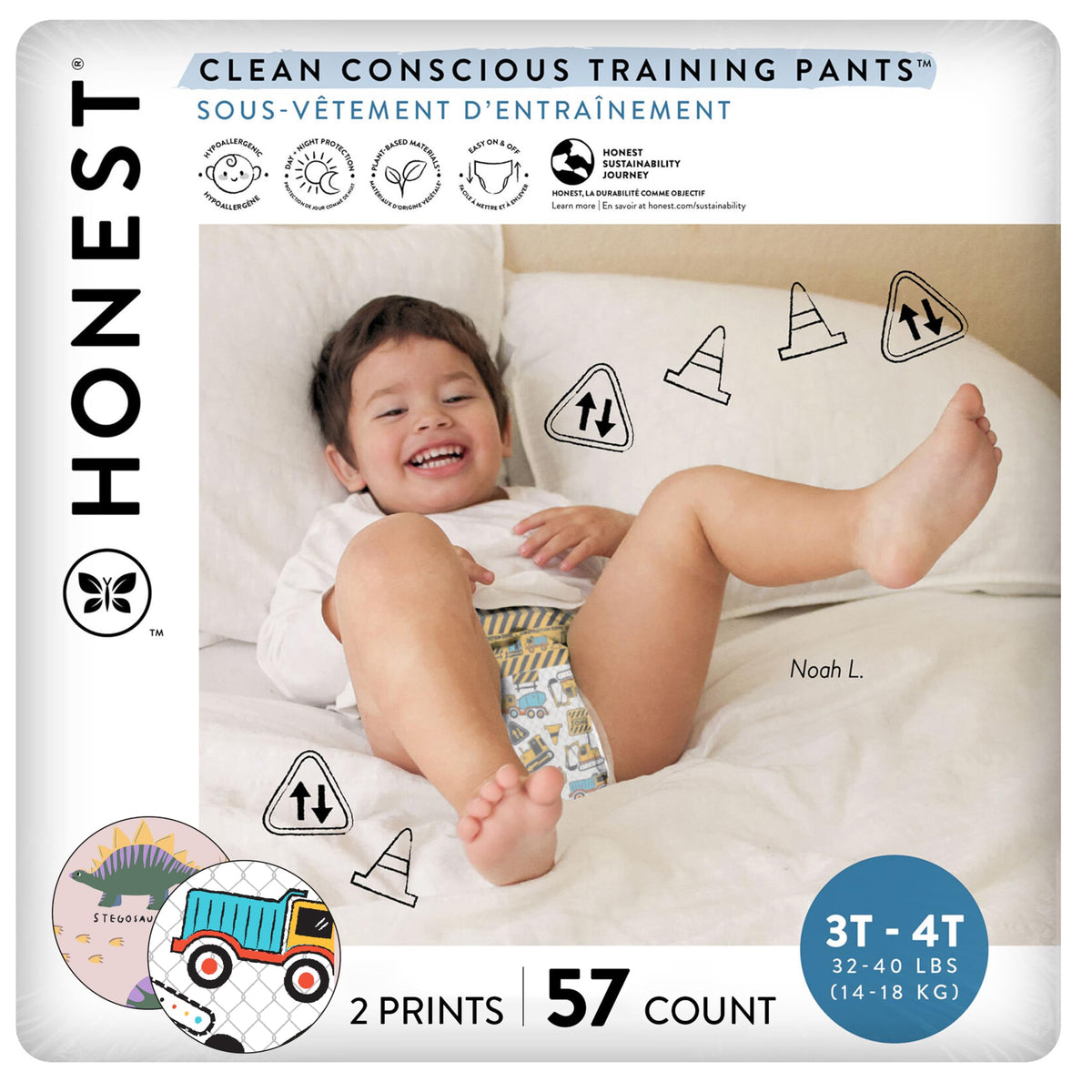 The Honest Company training pants with absorbent core close-up for protection.
