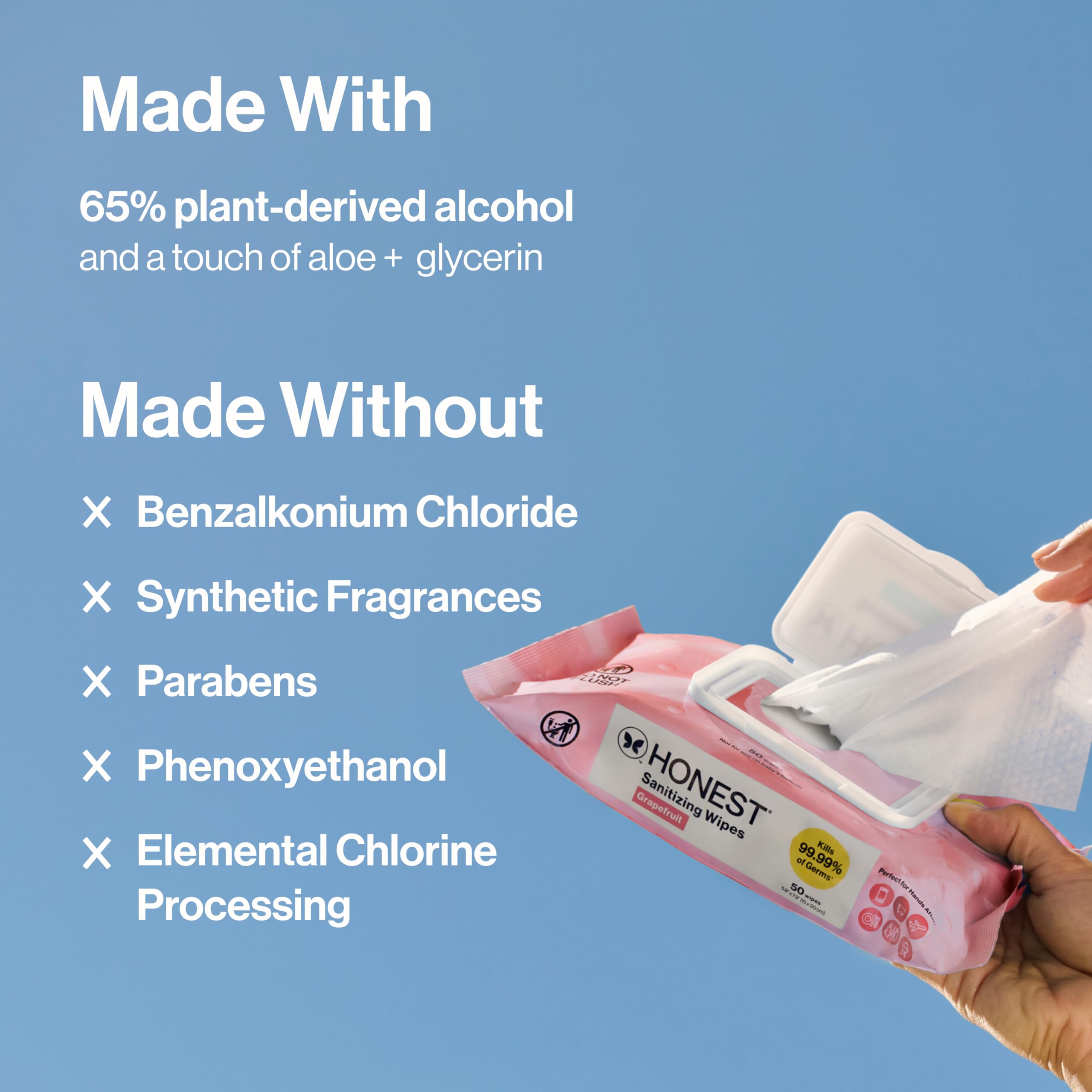The Honest Company Grapefruit Grove wipes in car for travel-ready hygiene
