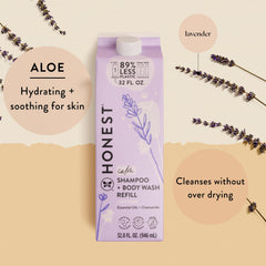 The Honest Company Lavender Calm bottle pour for soothing, tear-free bath time.