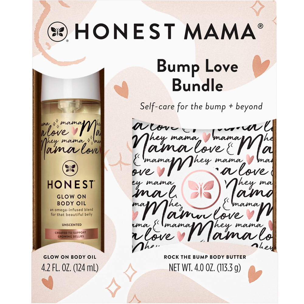 The Honest Company Glow On Body Oil bottle shows luminous glow for bump care.