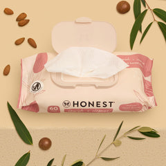 The Honest Company Nourish + Cleanse sweet almond wipes close-up showing thick, nourishing formula.