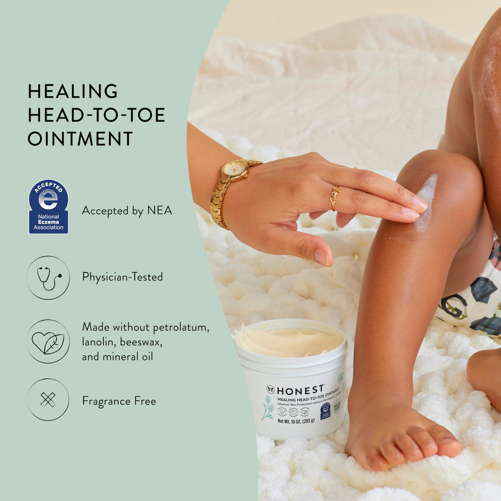 The Honest Company shea butter and allantoin ingredients closeup highlighting skin barrier support.