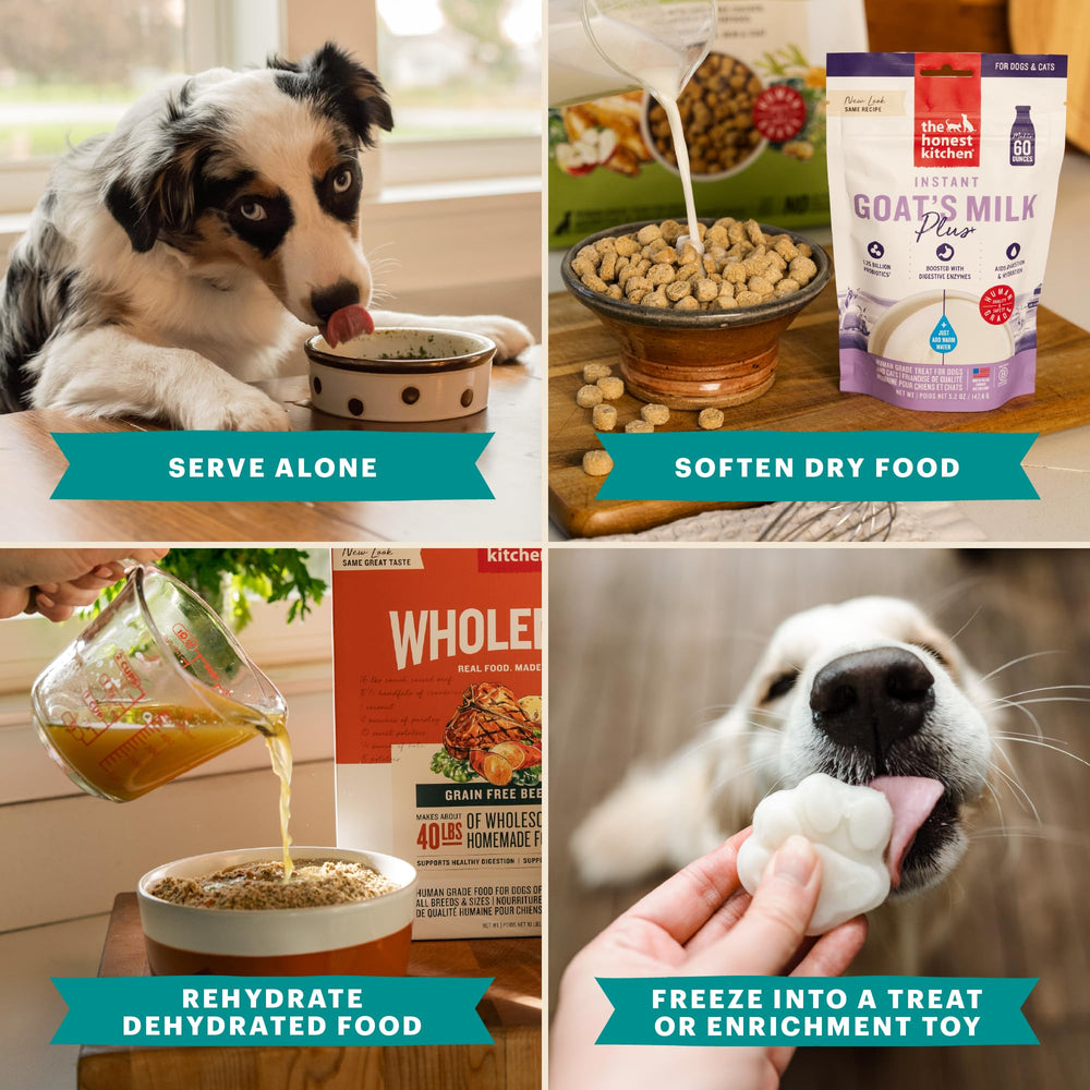 USA-made goat milk powder emphasizing safety and quality for dogs and cats.