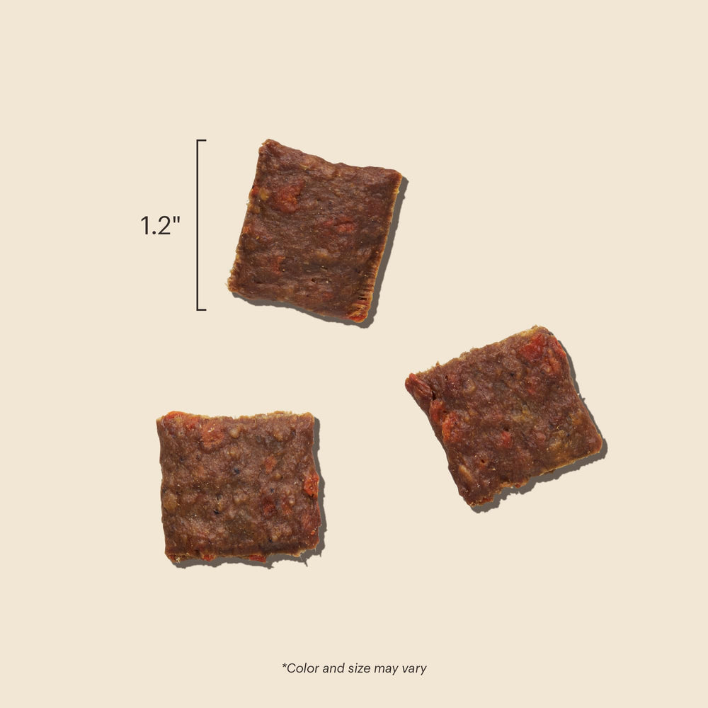 The Honest Kitchen Jerky Harvest Mini Bars soft texture, easy chew for small or senior dogs.