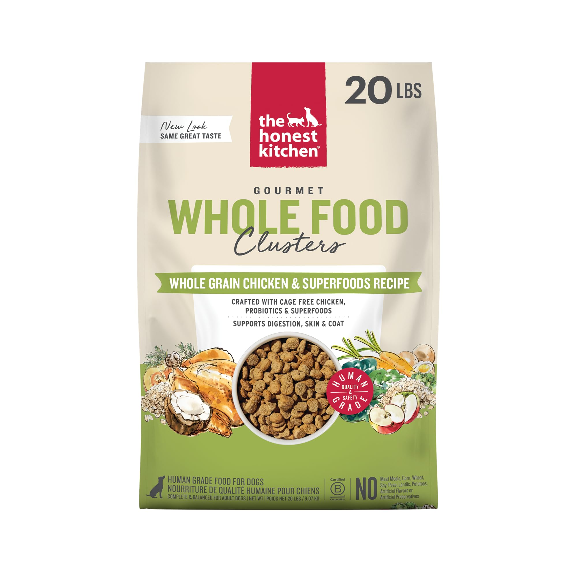 The Honest Kitchen 20lb bag front showing packaging and wholesome whole-grain formula for dogs