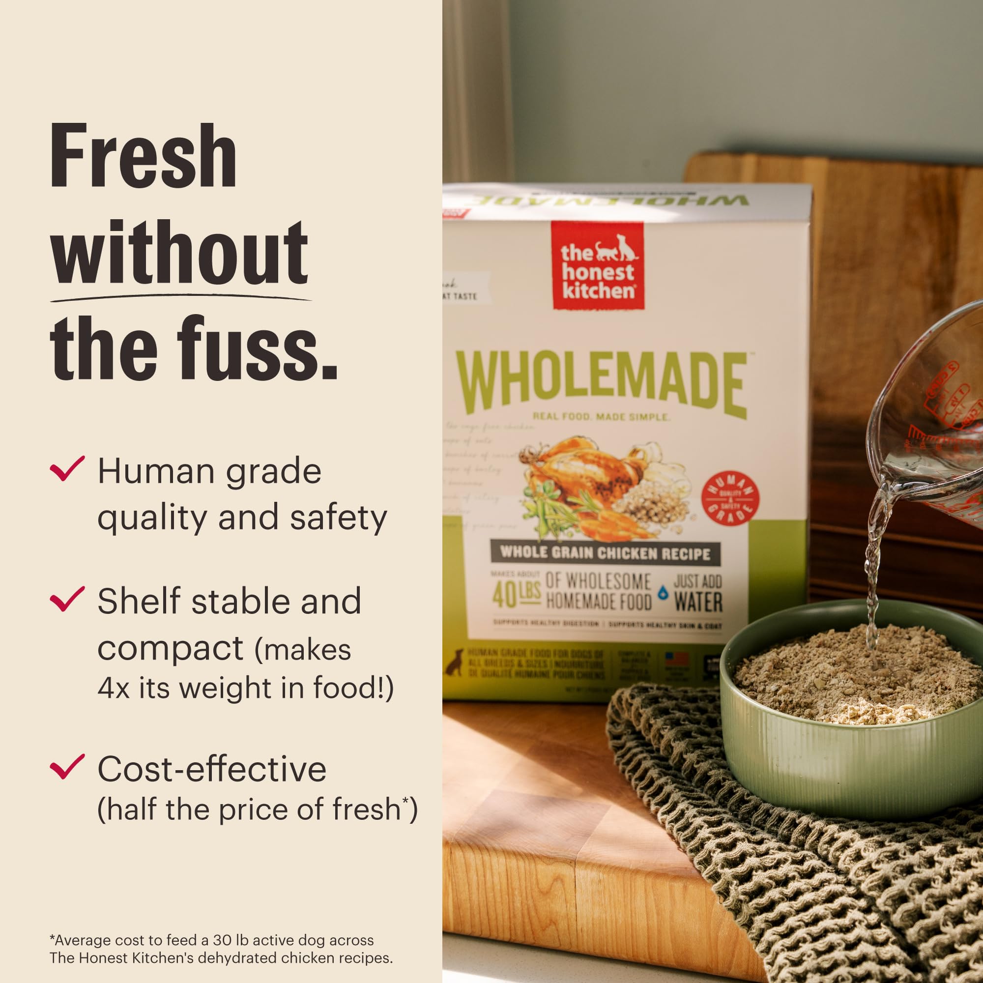 The Honest Kitchen Wholemade b-corp certification badge communicates social and environmental responsibility.