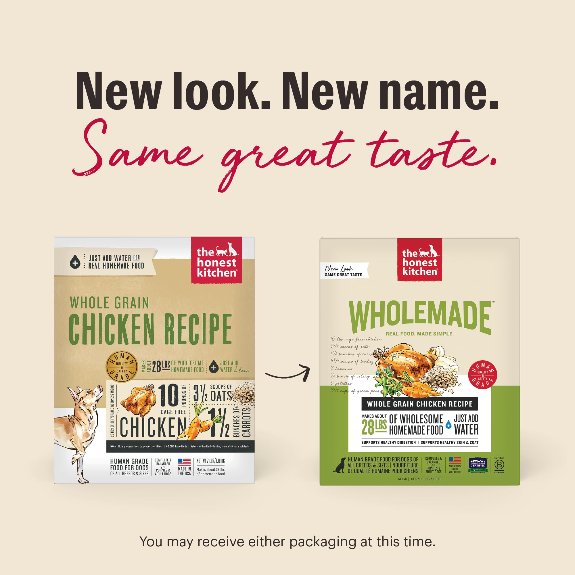 The Honest Kitchen Wholemade ingredients free-range chicken highlight high-quality protein for dogs.