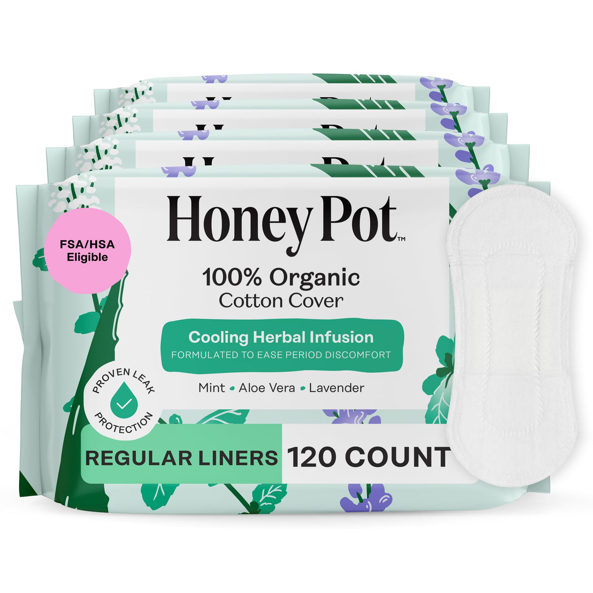 The Honey Pot herbal pantyliner pack provides daily protection on lighter days.
