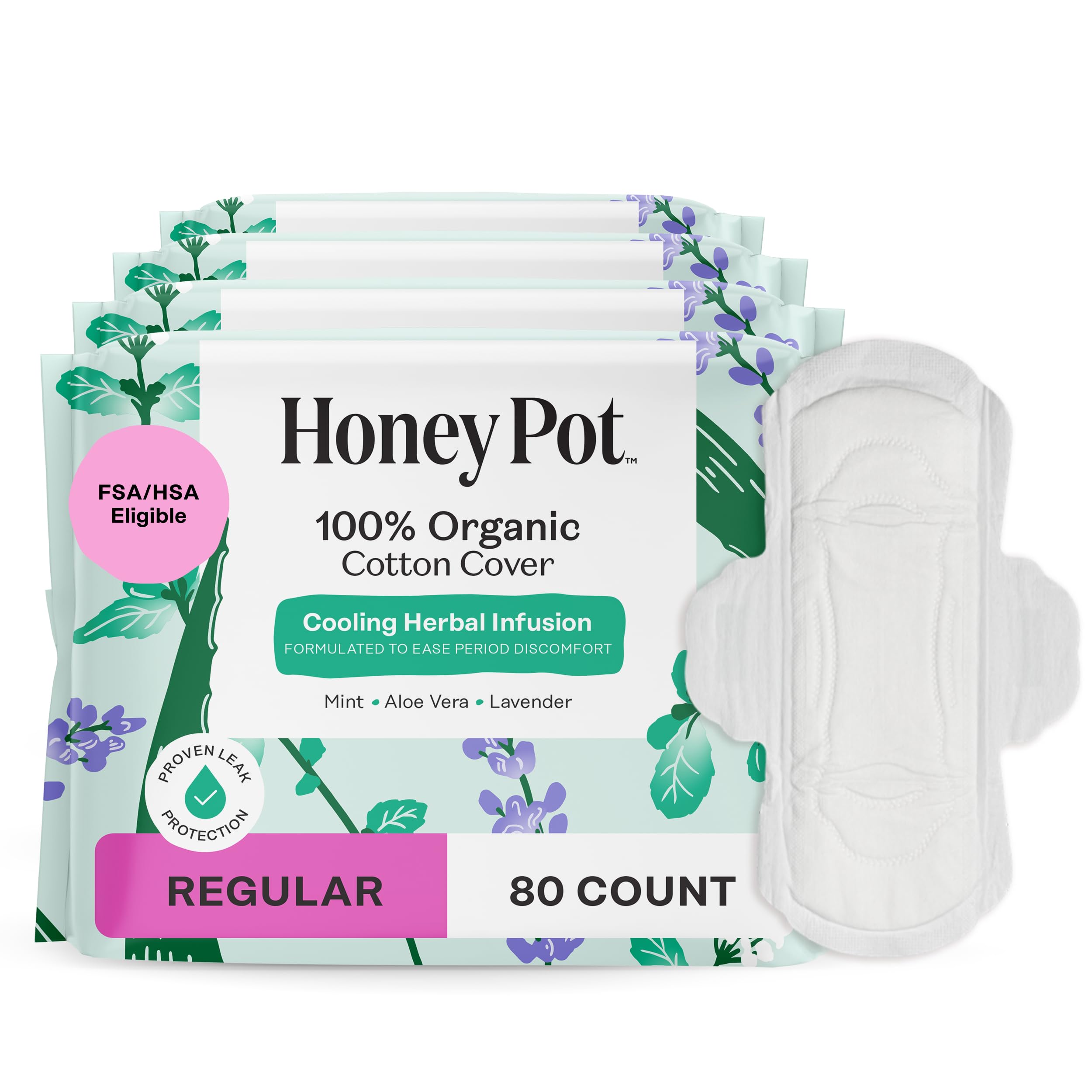 The Honey Pot herbal pads with wings in packshot for regular flow