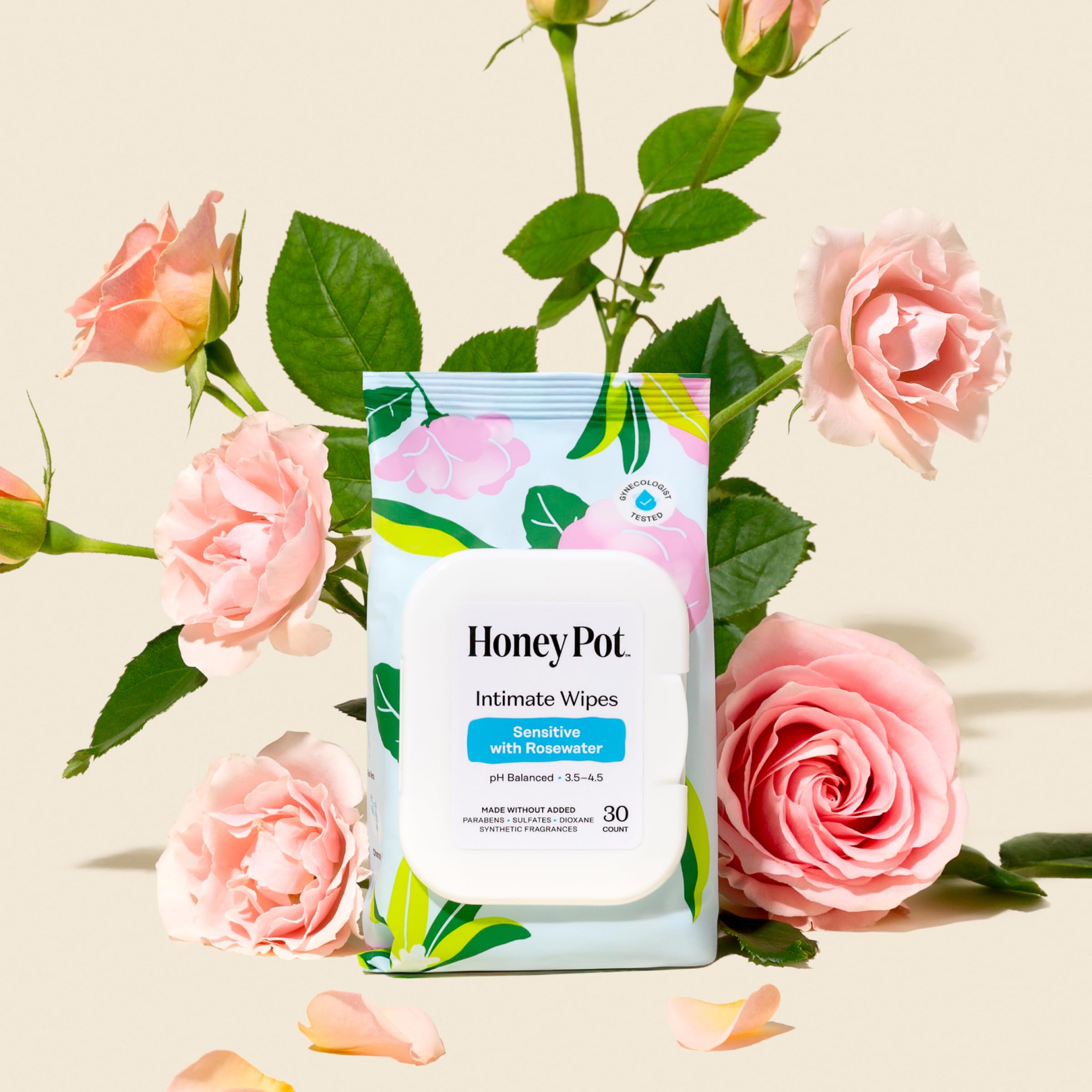 The Honey Pot Bergamot Rose Wipes shown for body or face use.