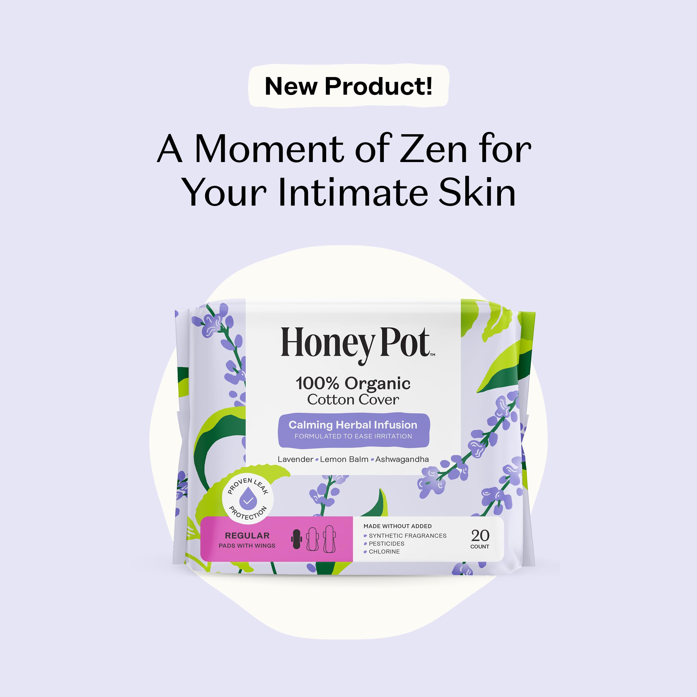 Absorbent core detail of The Honey Pot pads with calming herbal infusion.