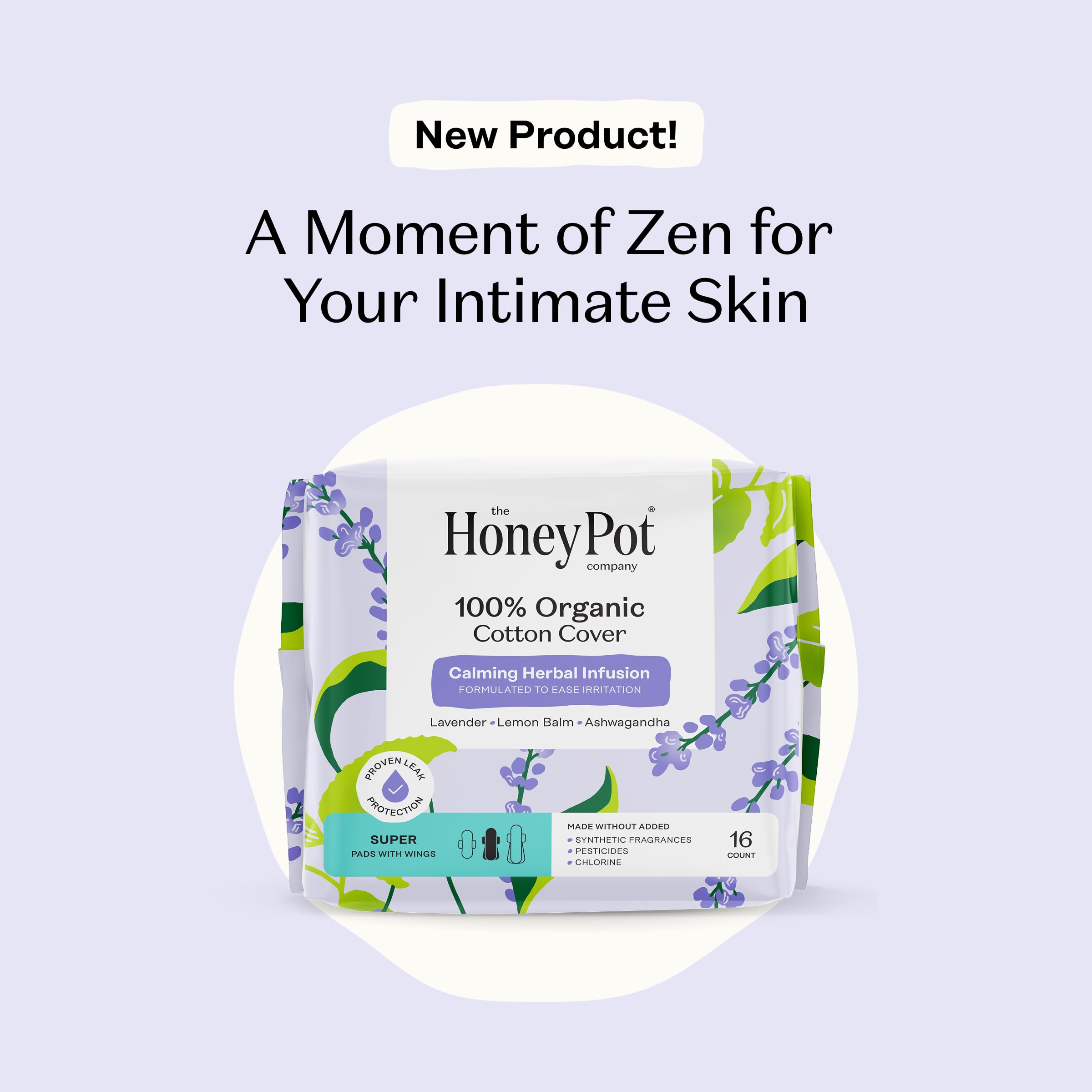 The Honey Pot Calming Super Pads ultra-absorbent core provides reliable protection.