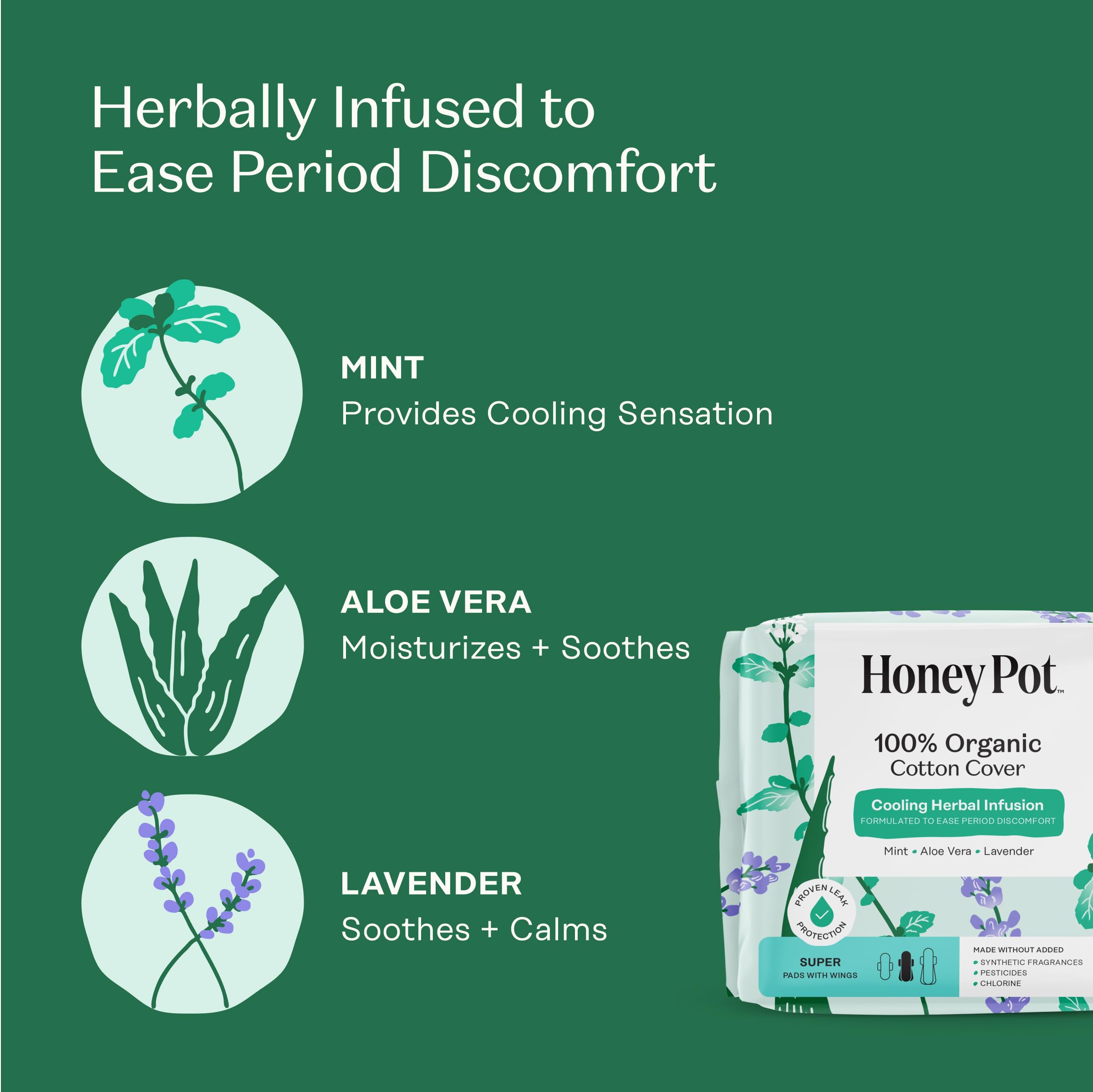 The Honey Pot Company herbal infusion of lavender, rose, aloe, and mint for cooling feel.