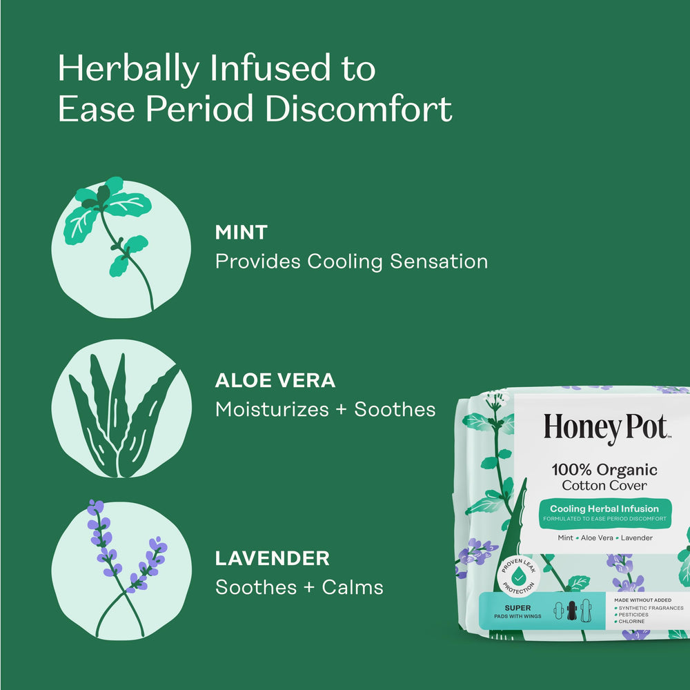 The Honey Pot Company herbal infusion of lavender, rose, aloe, and mint for cooling feel.