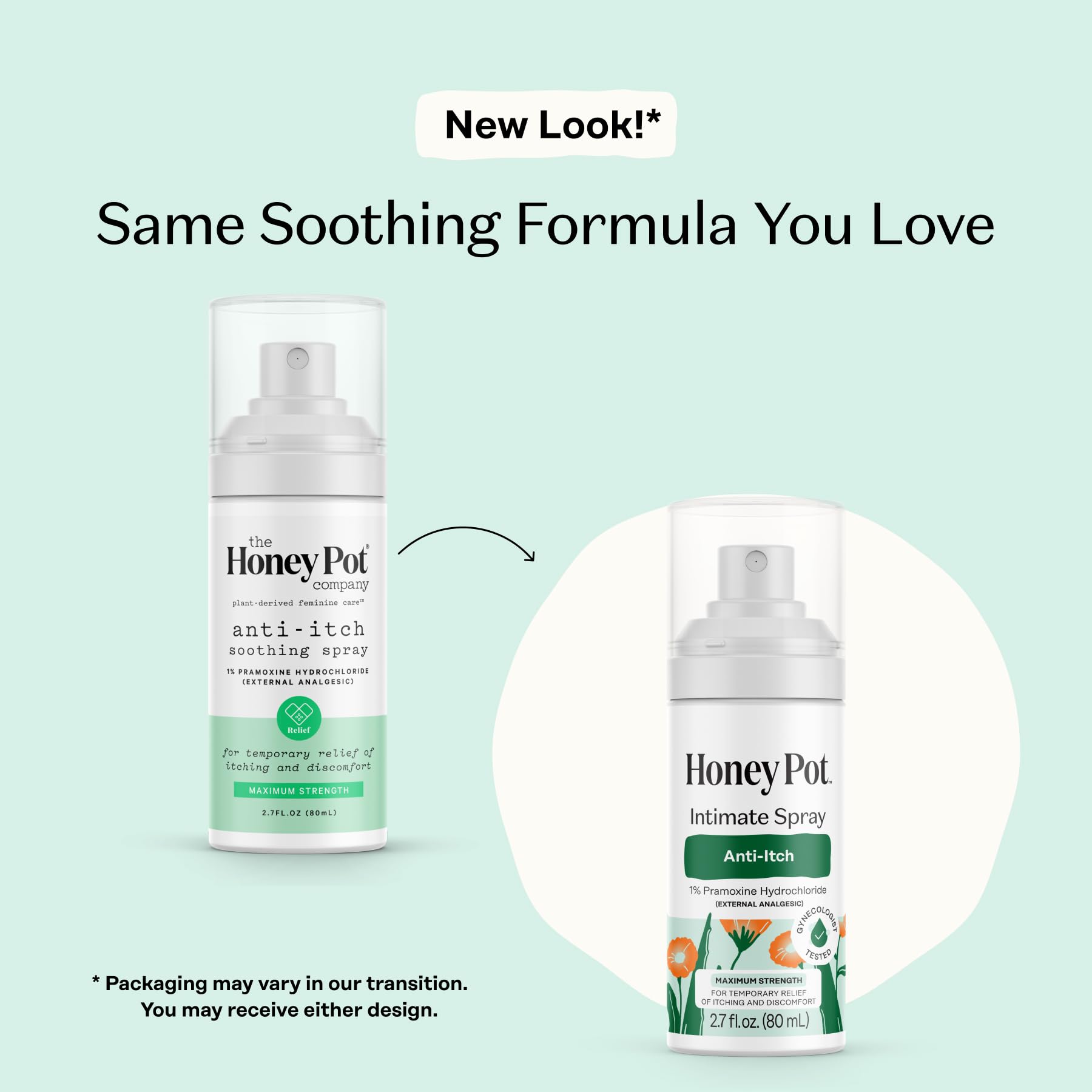 The Honey Pot anti-itch spray application on skin demonstrates easy, portable relief.