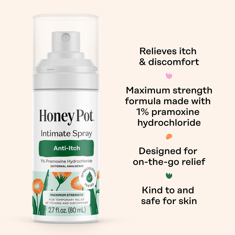 The Honey Pot anti-itch spray dispense pump emphasizes easy, on-the-go application.