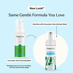 Honey Pot foaming wash application demonstrates gentle daily cleansing.