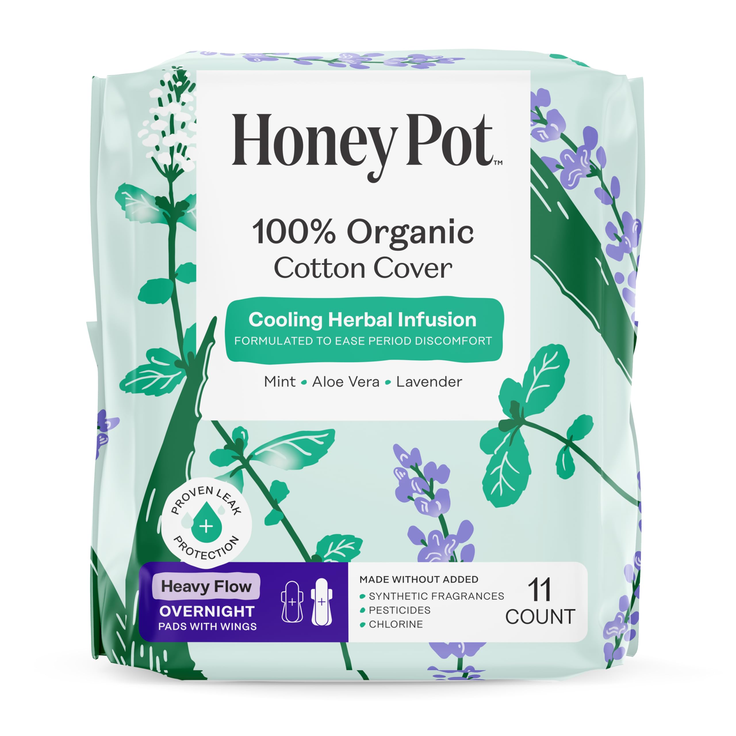 The Honey Pot heavy-flow overnight pad with wings for secure leak protection.