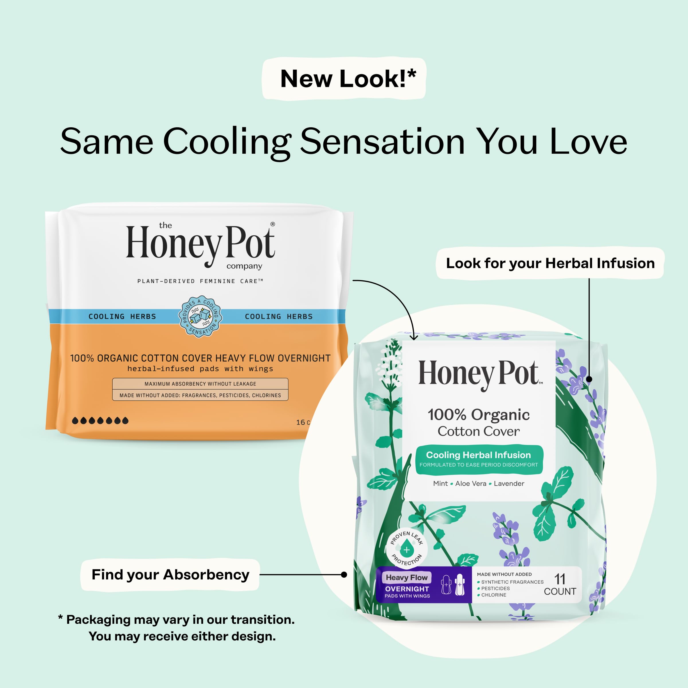 The Honey Pot herbal infusion pad with lavender, rose, aloe, and mint for cooling comfort.