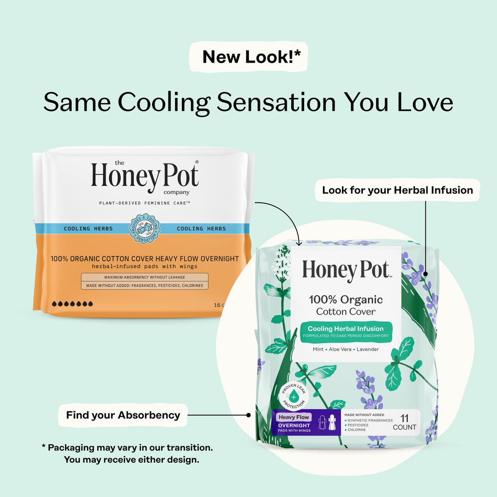 The Honey Pot herbal infusion pad with lavender, rose, aloe, and mint for cooling comfort.