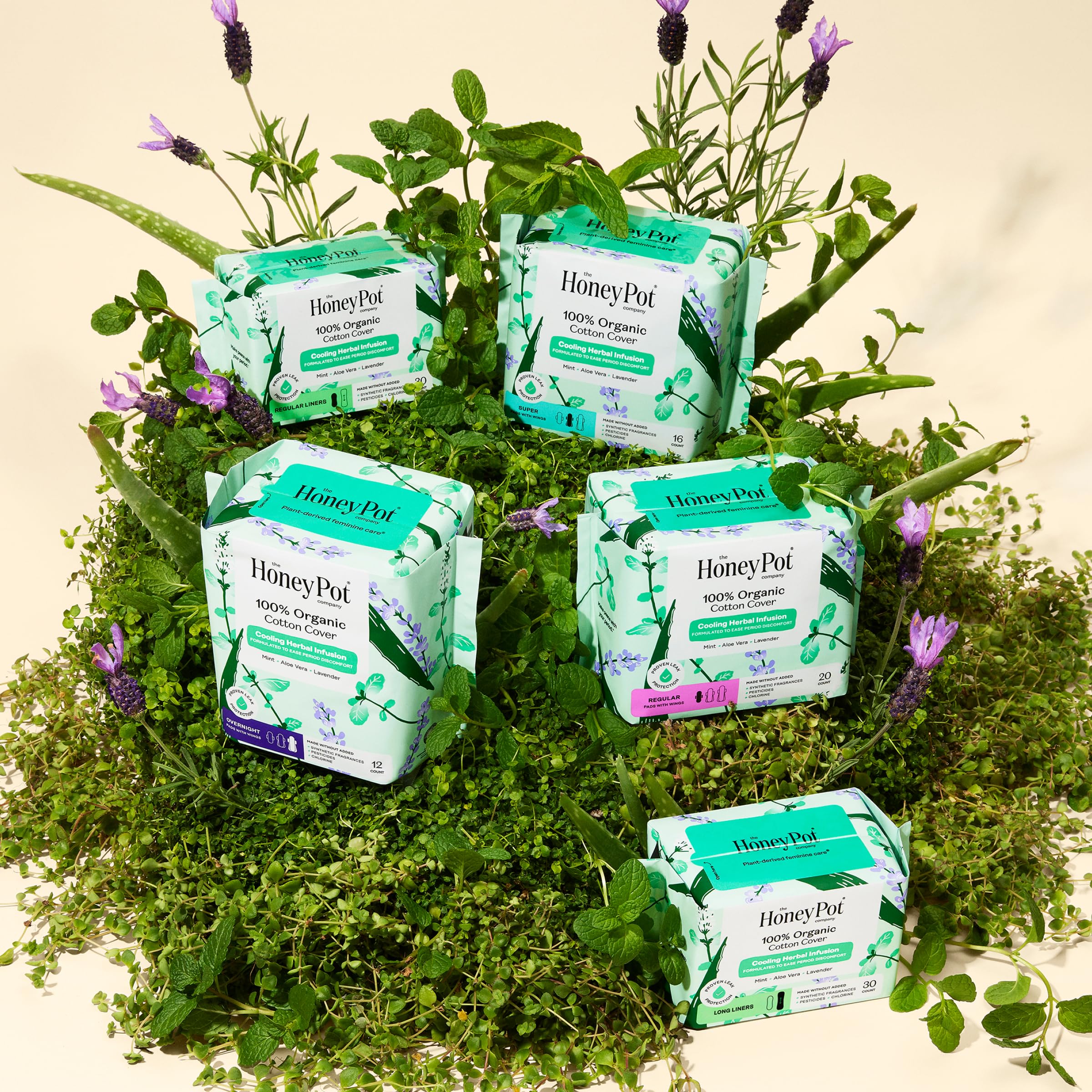 The Honey Pot branding on packaging emphasizes gentle herbal care.