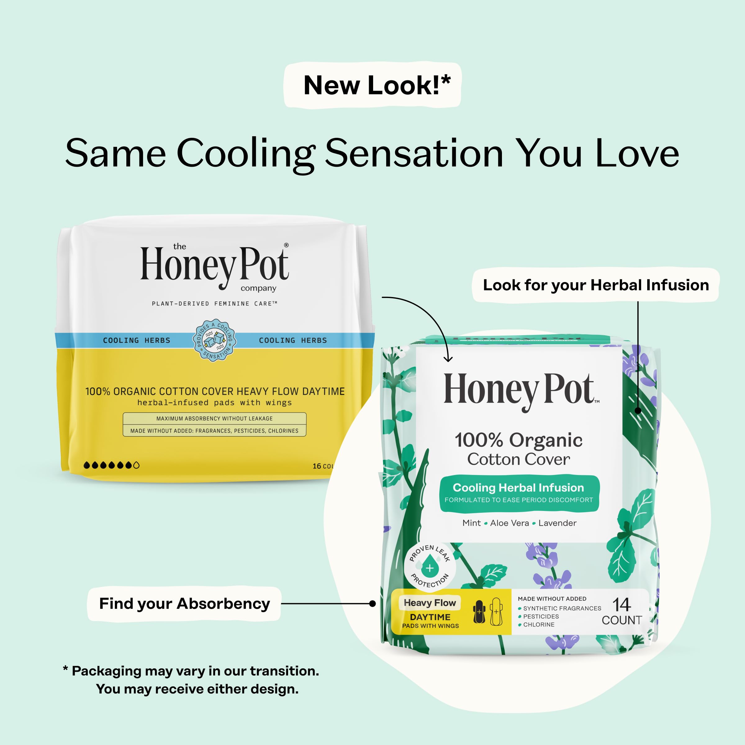 The Honey Pot herbal pad cooling-lavender delivers soothing cooling sensation during wear.