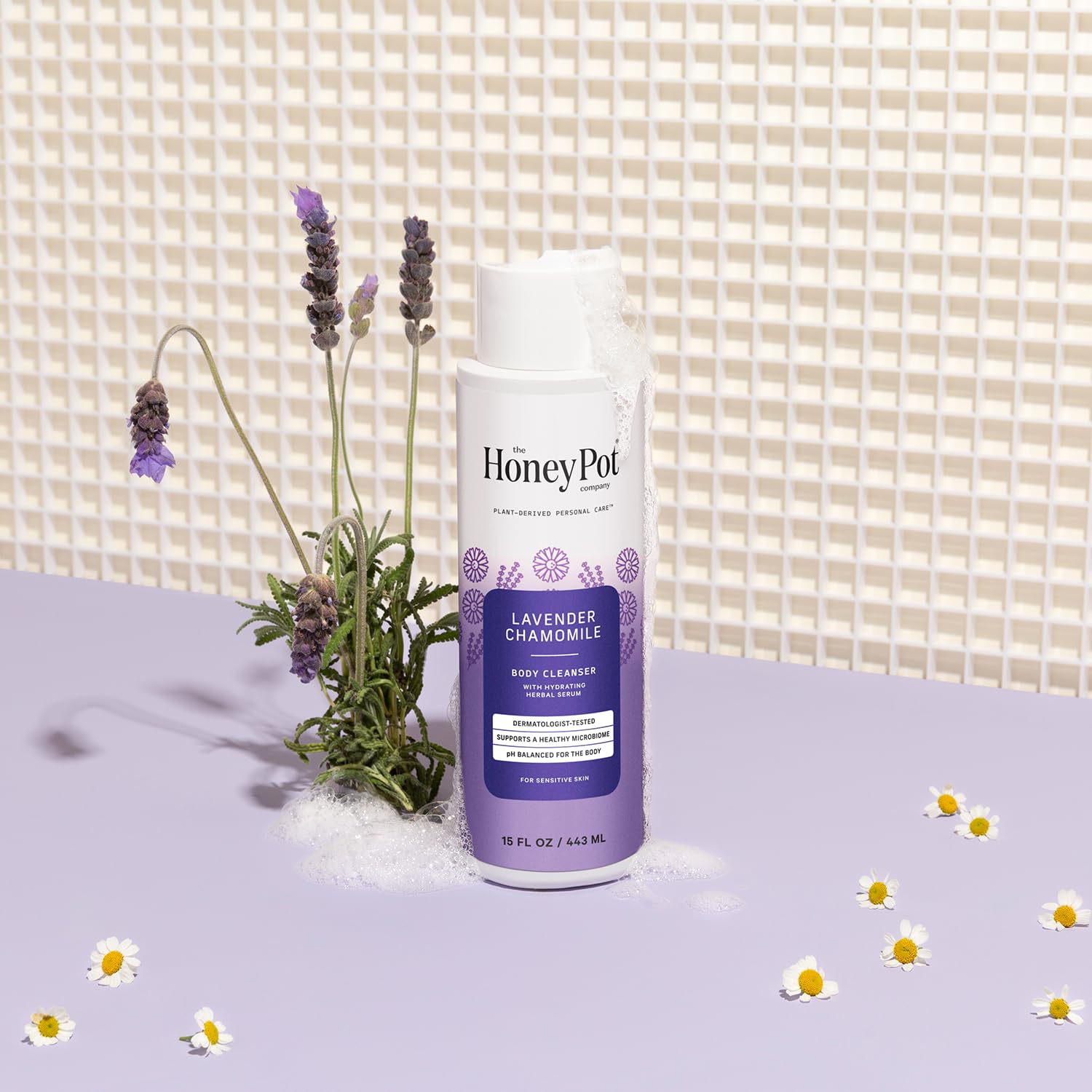 The Honey Pot Lavender Chamomile scent enhances a calming shower ritual