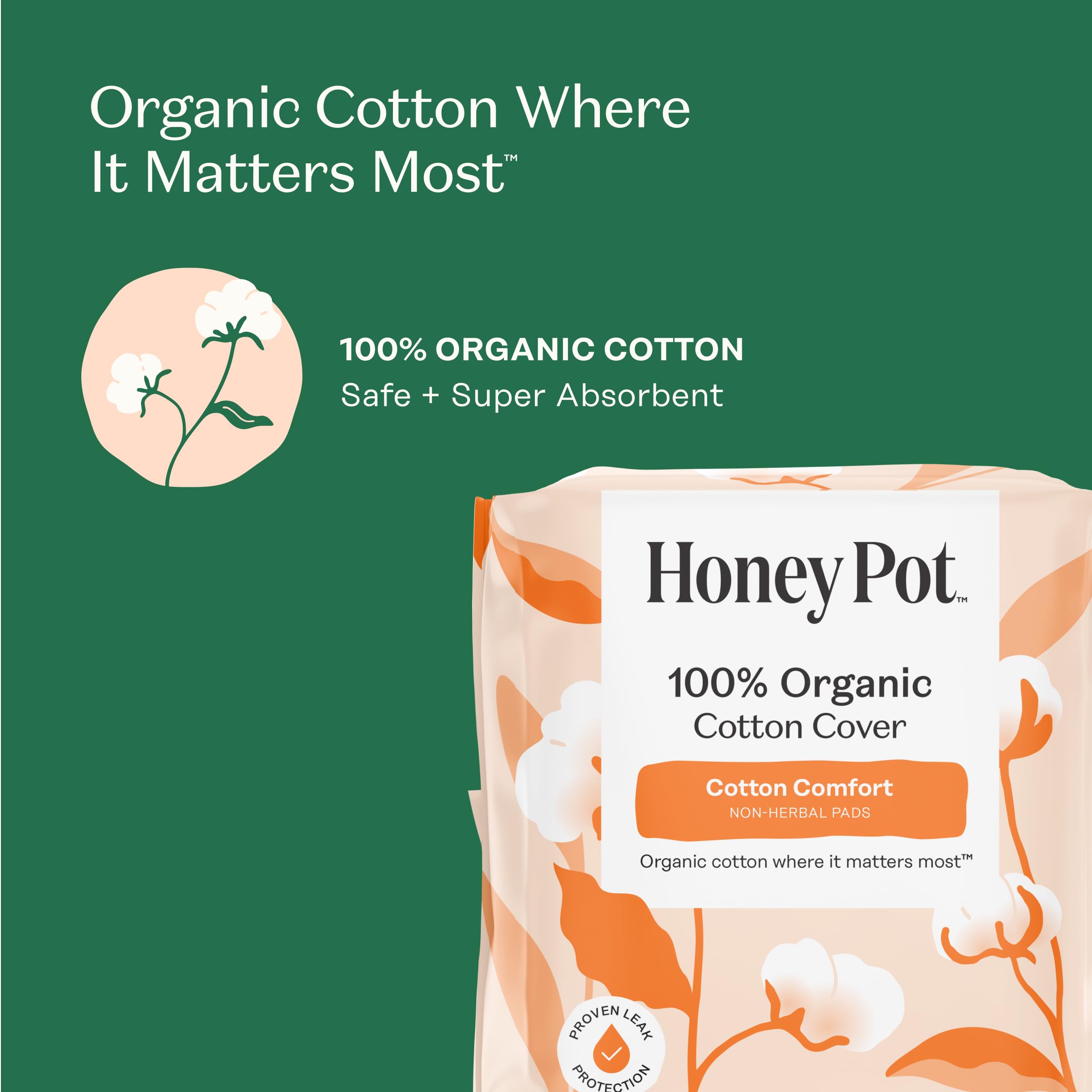 The Honey Pot organic cotton cover pad showcases a soft, skin-friendly surface.