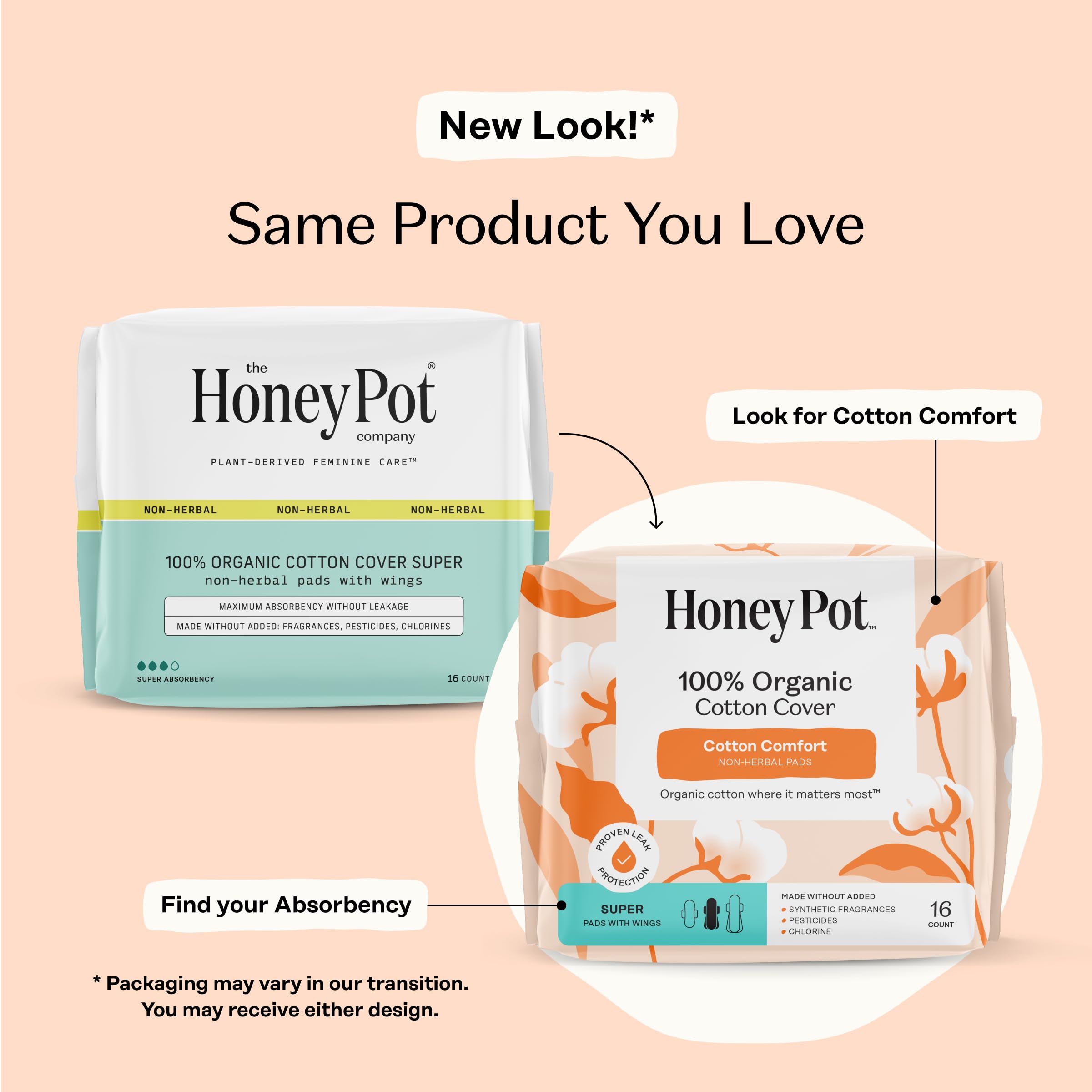 The Honey Pot organic cotton cover pads offer breathable comfort.