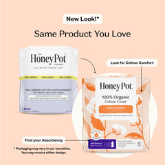 The Honey Pot non-herbal pad with wings highlights the absorbent pulp core for heavy flow.