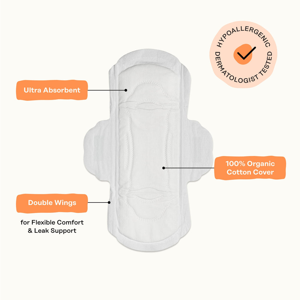 The Honey Pot pad with wings on underwear demonstrates secure, comfortable wear.
