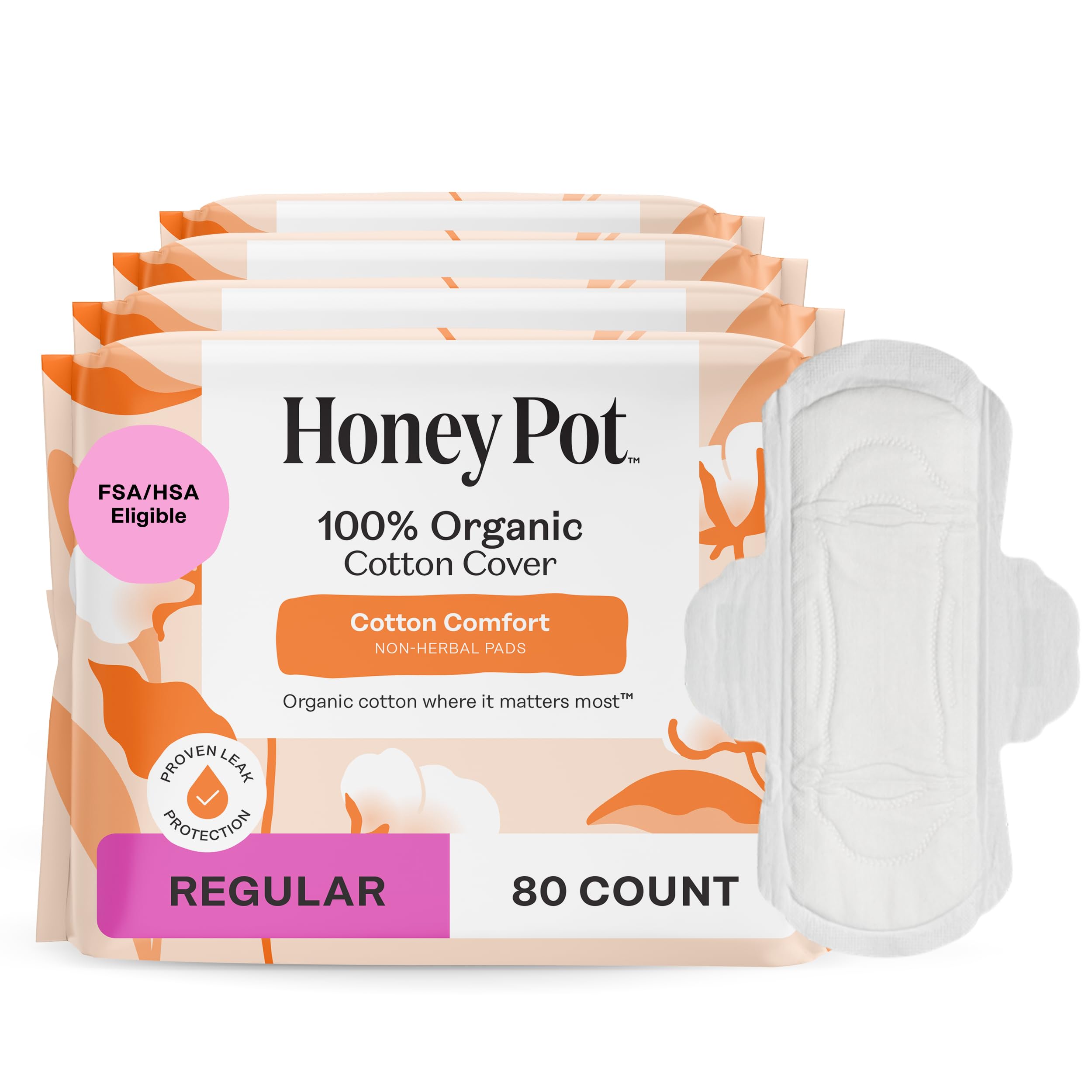 The Honey Pot regular non-herbal pads with wings in packaging offer reliable daily protection.