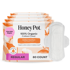 The Honey Pot regular non-herbal pads with wings in packaging offer reliable daily protection.