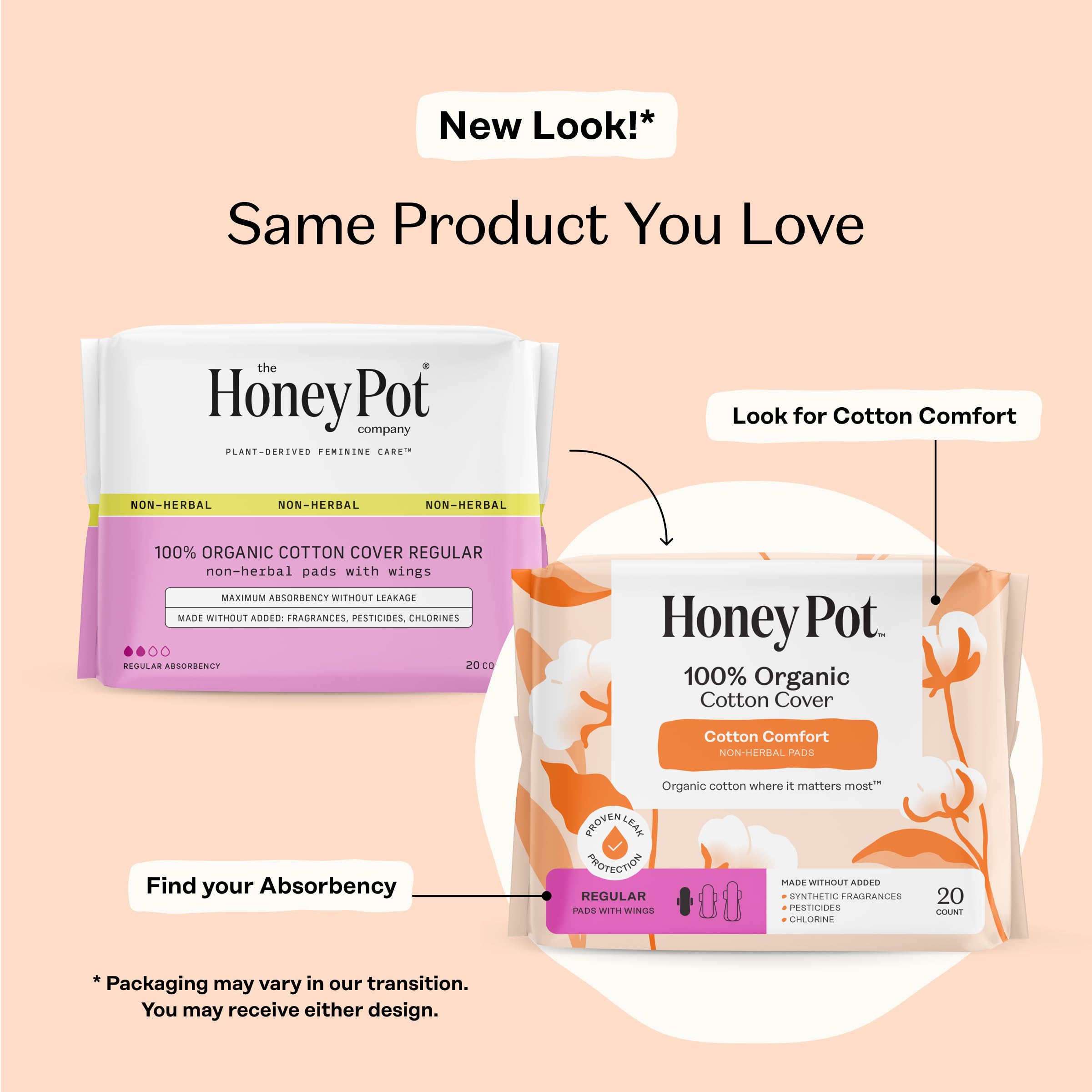 The Honey Pot regular non-herbal pads with wings unwrapped for quick, comfortable daily wear.
