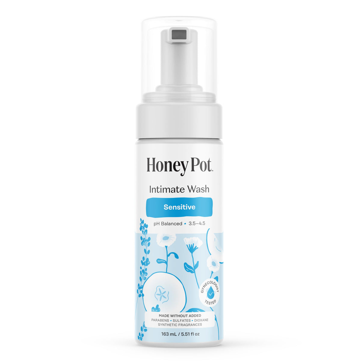 The Honey Pot Sensitive Wash bottle with pump for gentle intimate cleansing