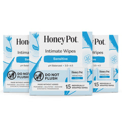 The Honey Pot Sensitive Feminine Wipes with individual wraps for on-the-go freshness