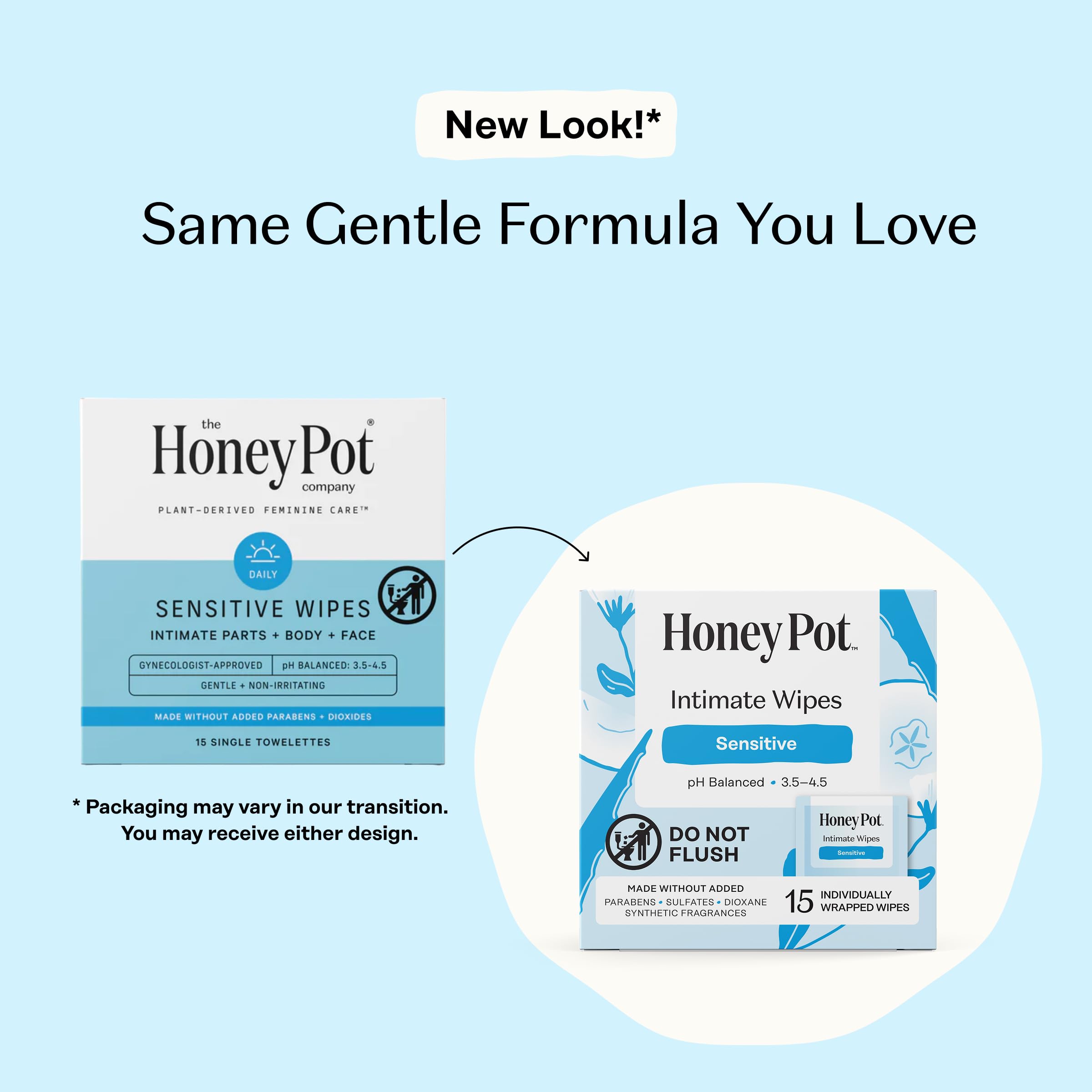 The Honey Pot Sensitive Feminine Wipes with coconut oil for comfortable daily use