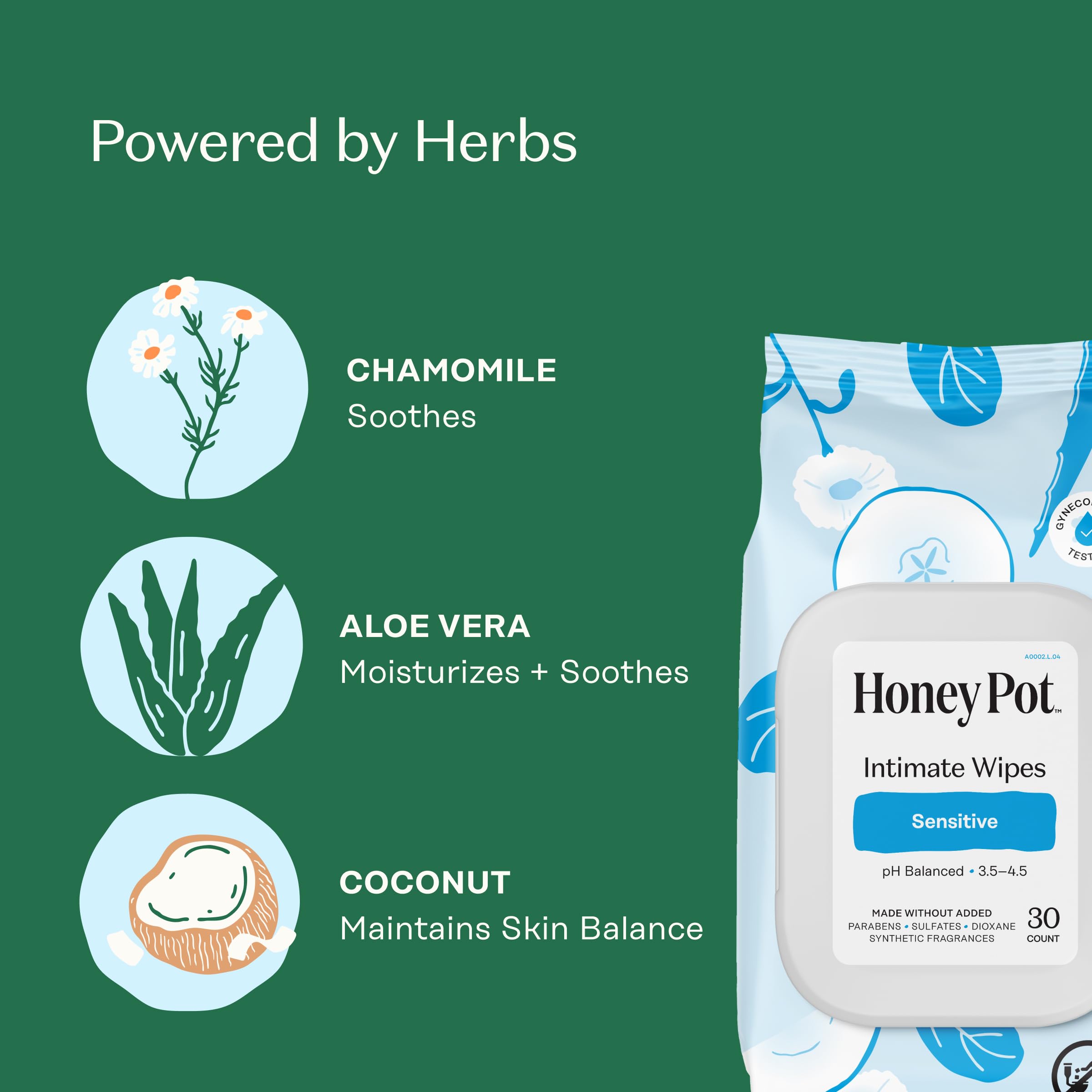 The Honey Pot Sensitive Wipes open pack for easy access and quick cleansing.