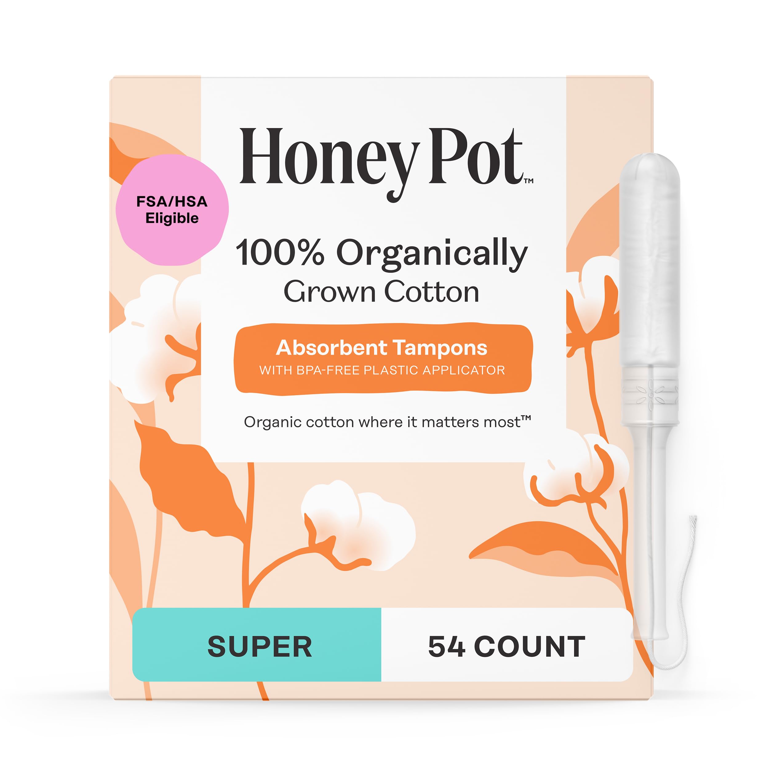 The Honey Pot super absorbency tampon with bio-plastic applicator for secure protection