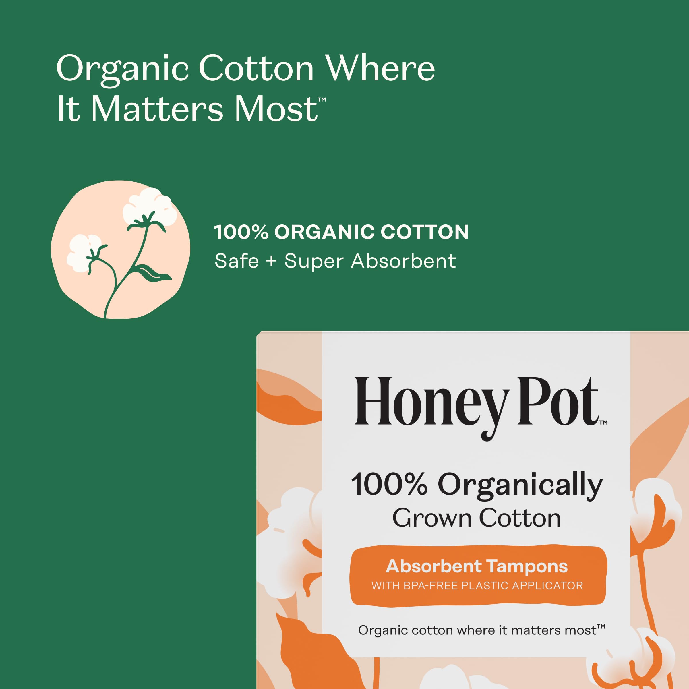 The Honey Pot unscented tampon provides gentle, irritant-free daily use