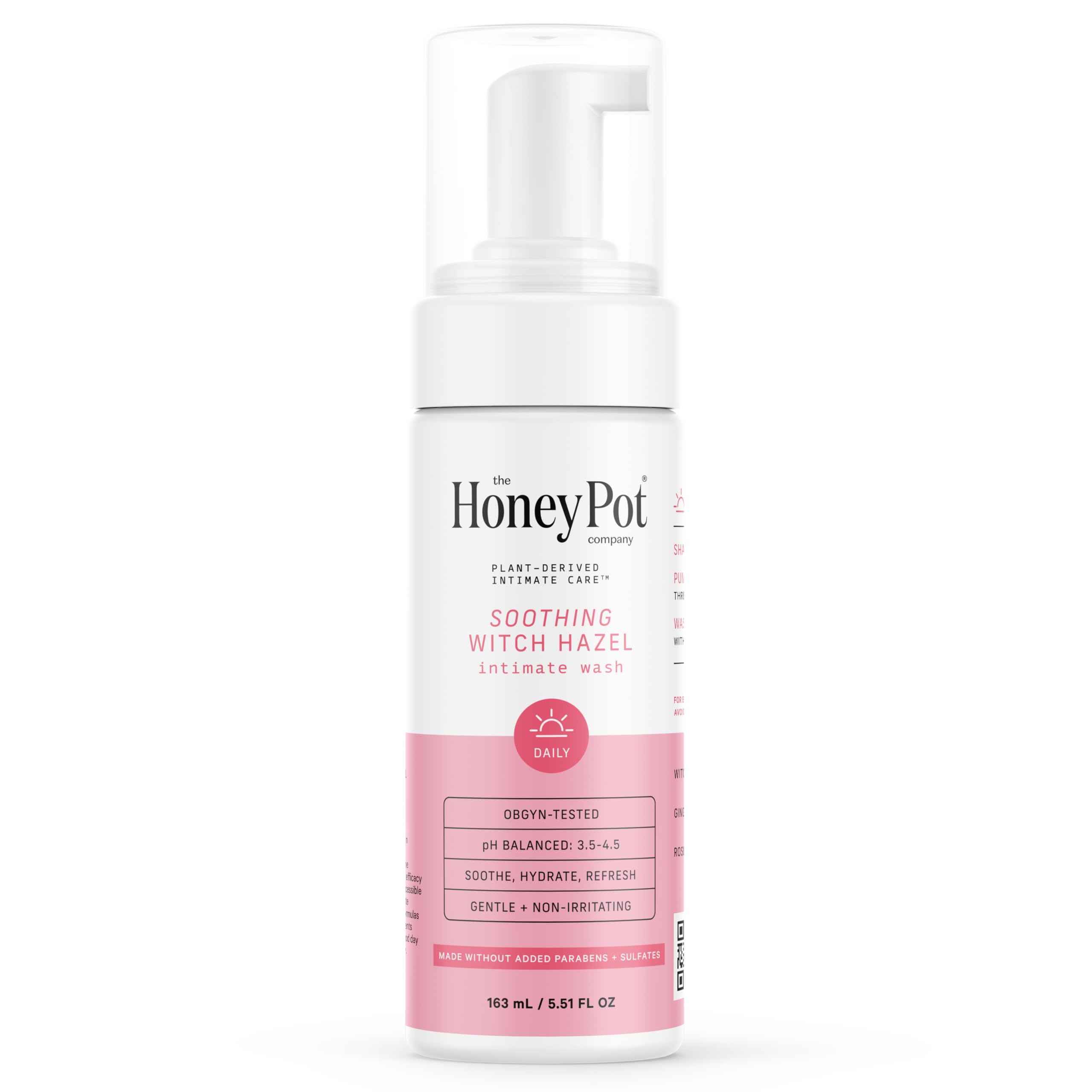 The Honey Pot Witch Hazel Wash bottle shown for gentle, pH-balanced cleansing.
