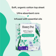 The Honey Pot Company herbal overnight pad with wood pulp core for absorbency.
