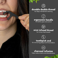 The Humble Co. charcoal floss picks highlight deep between-tooth cleaning