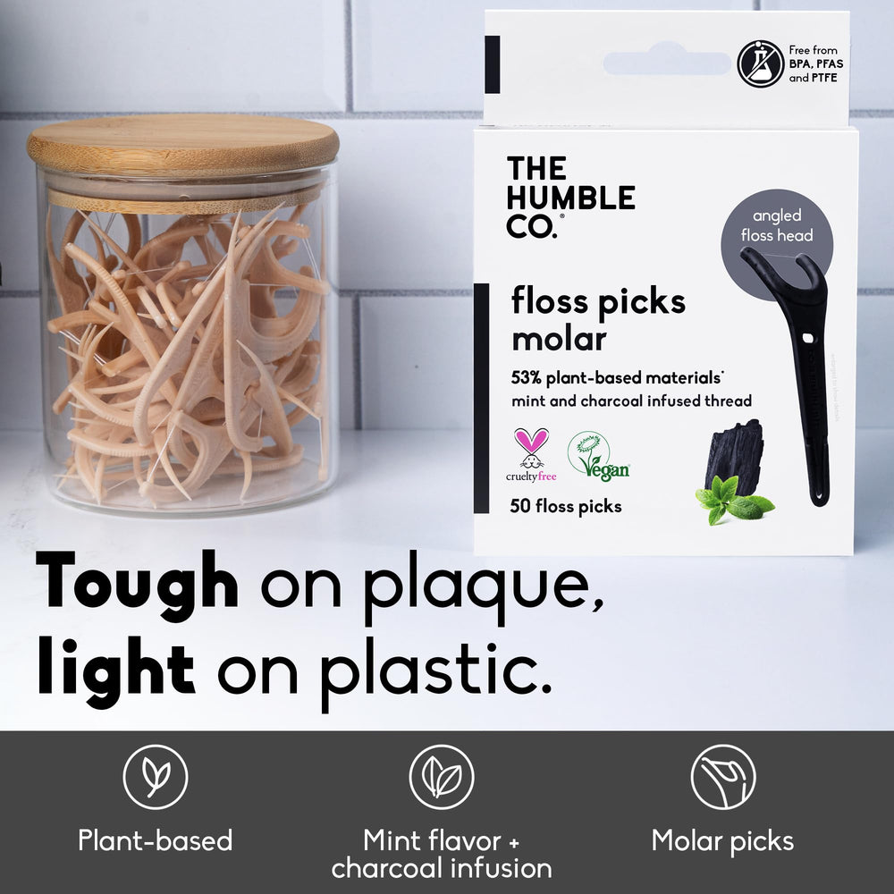 The Humble Co angled floss head reaches molars for thorough cleaning