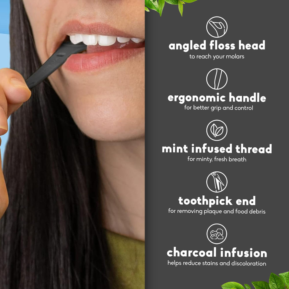 Plant-based Humble Co floss picks with 53% plant materials for eco use