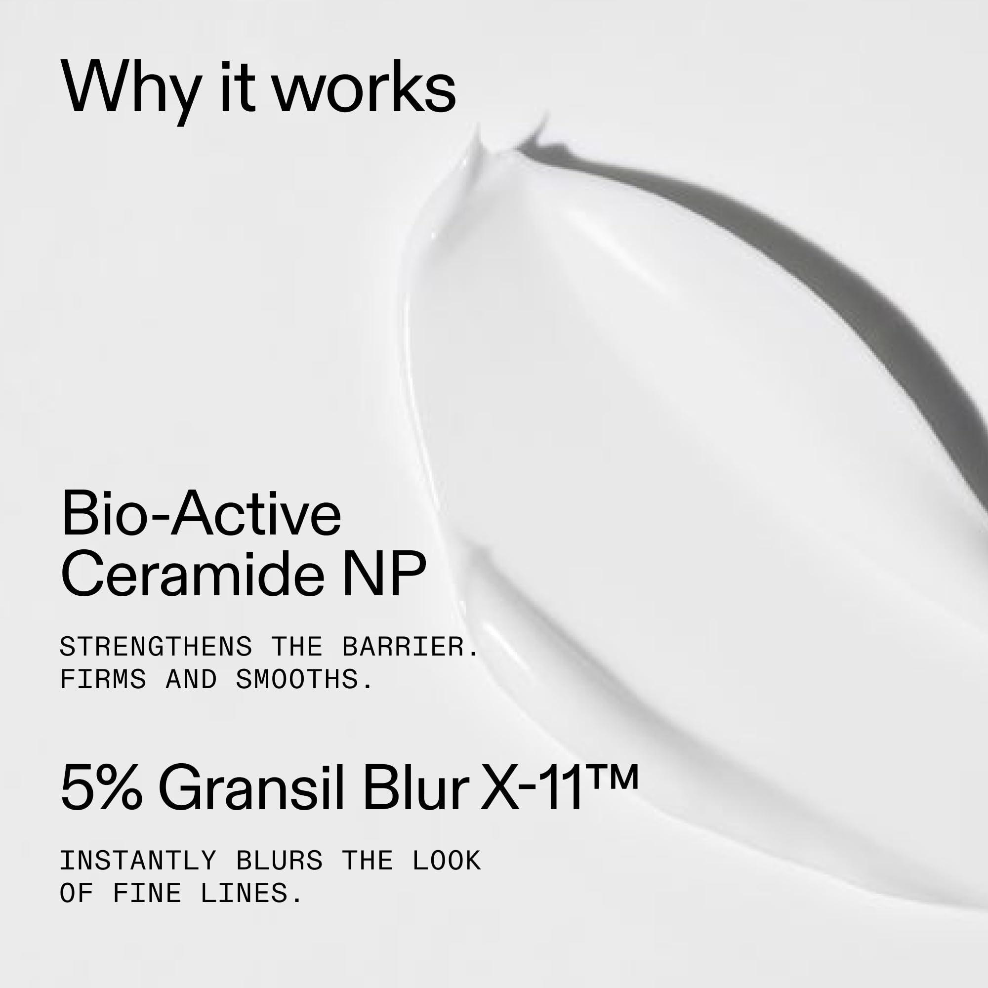Close-up of the cream on skin highlighting Gransil Blur for a softened look.