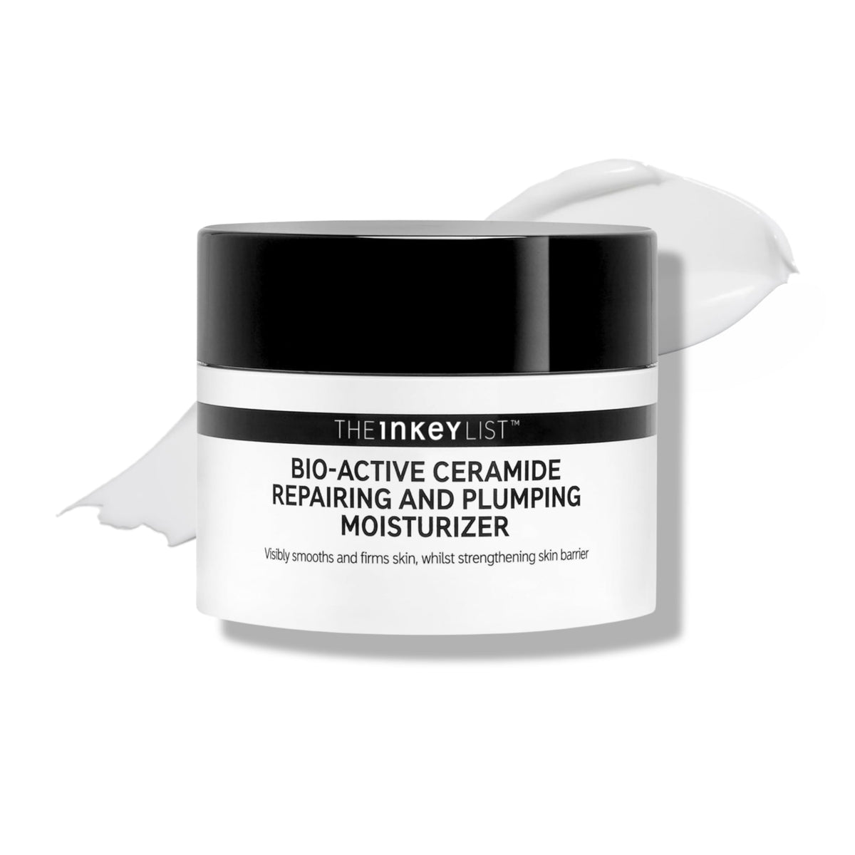 The INKEY List Bio-Active Ceramide Repairing Moisturizer packaging highlights vegan friendly, fragrance-free skin care.