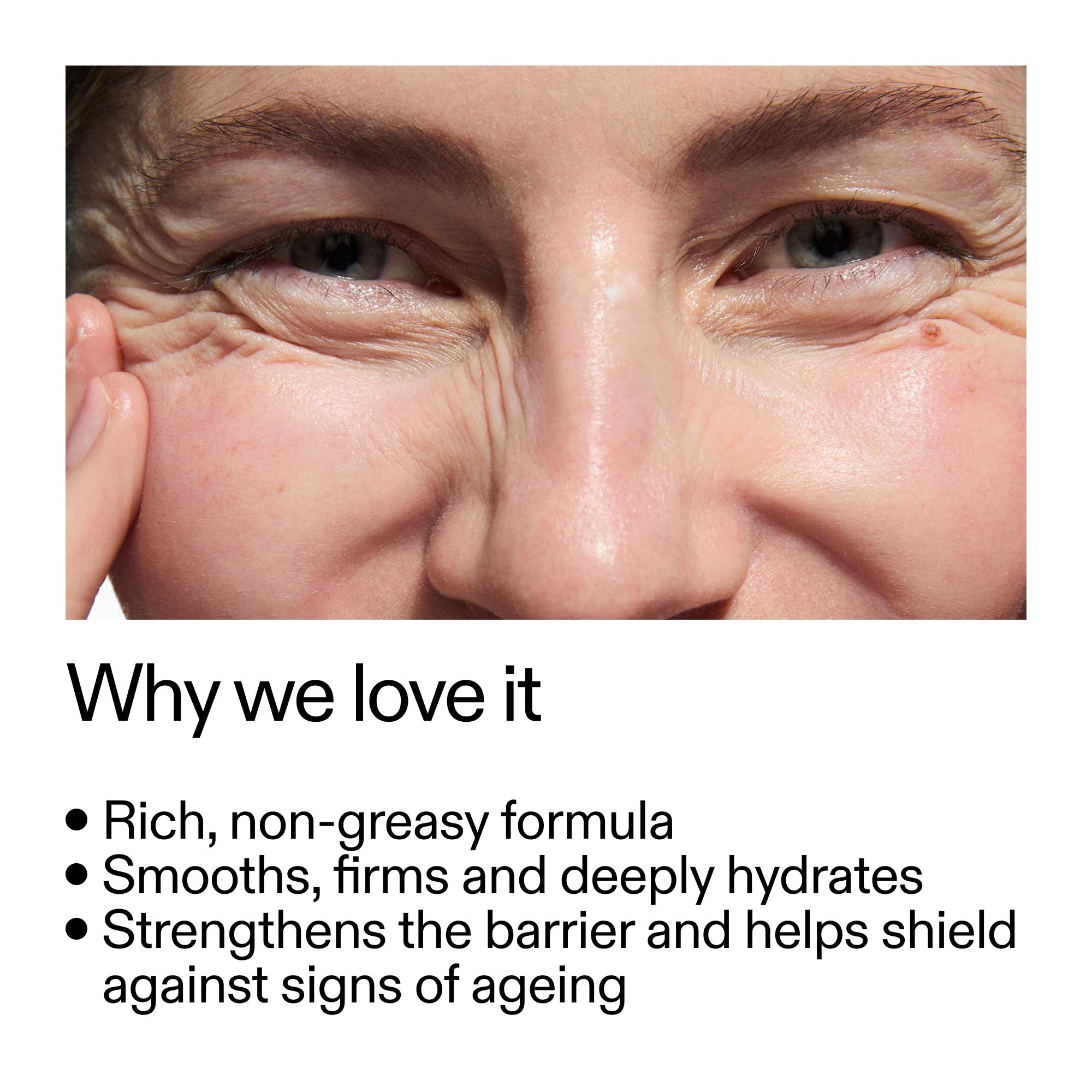 Close-up of Bio-Active Ceramide Repairing Moisturizer texture on skin shows smooth, hydrated feel.